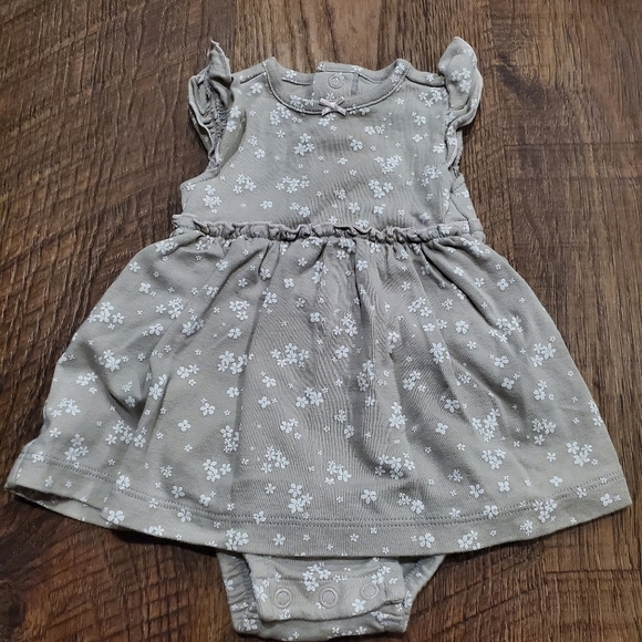 Carters Baby Girl Cotton Casual Dress Taupe Neutral Floral Bodysuit Preppy 3M - Picture 1 of 7